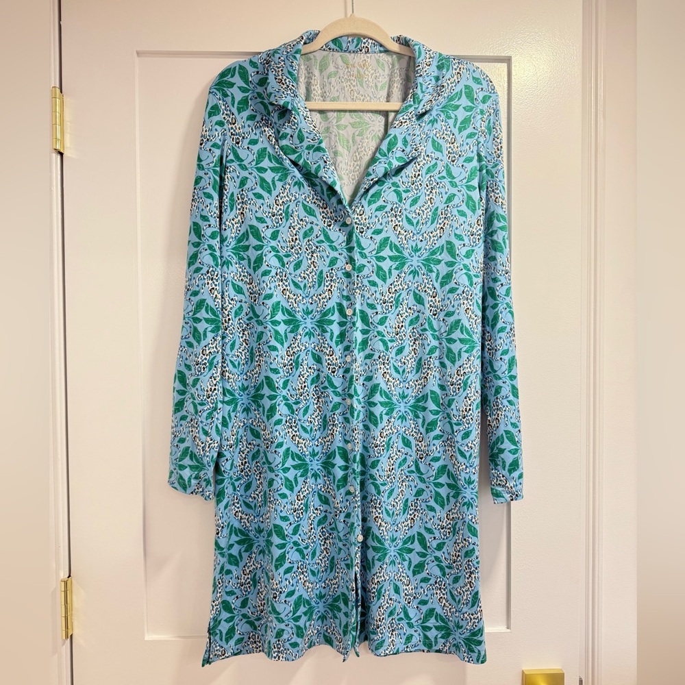 Lilly Pulitzer Chilton Pajama Shirt Dress Long Sleeve Soft Size Large L